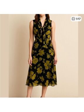 ADOLFO DOMINGUEZ fit and flare sleeveless dress back zip lined black green sz 6
